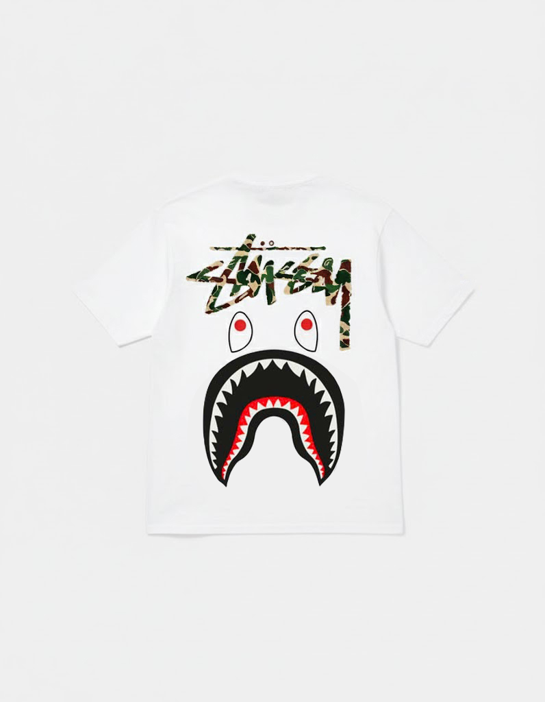 Stussy x BAPE Shark Camo T-shirt