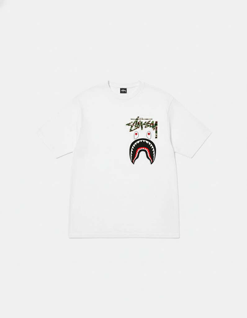 Stussy x BAPE Shark Camo T-shirt