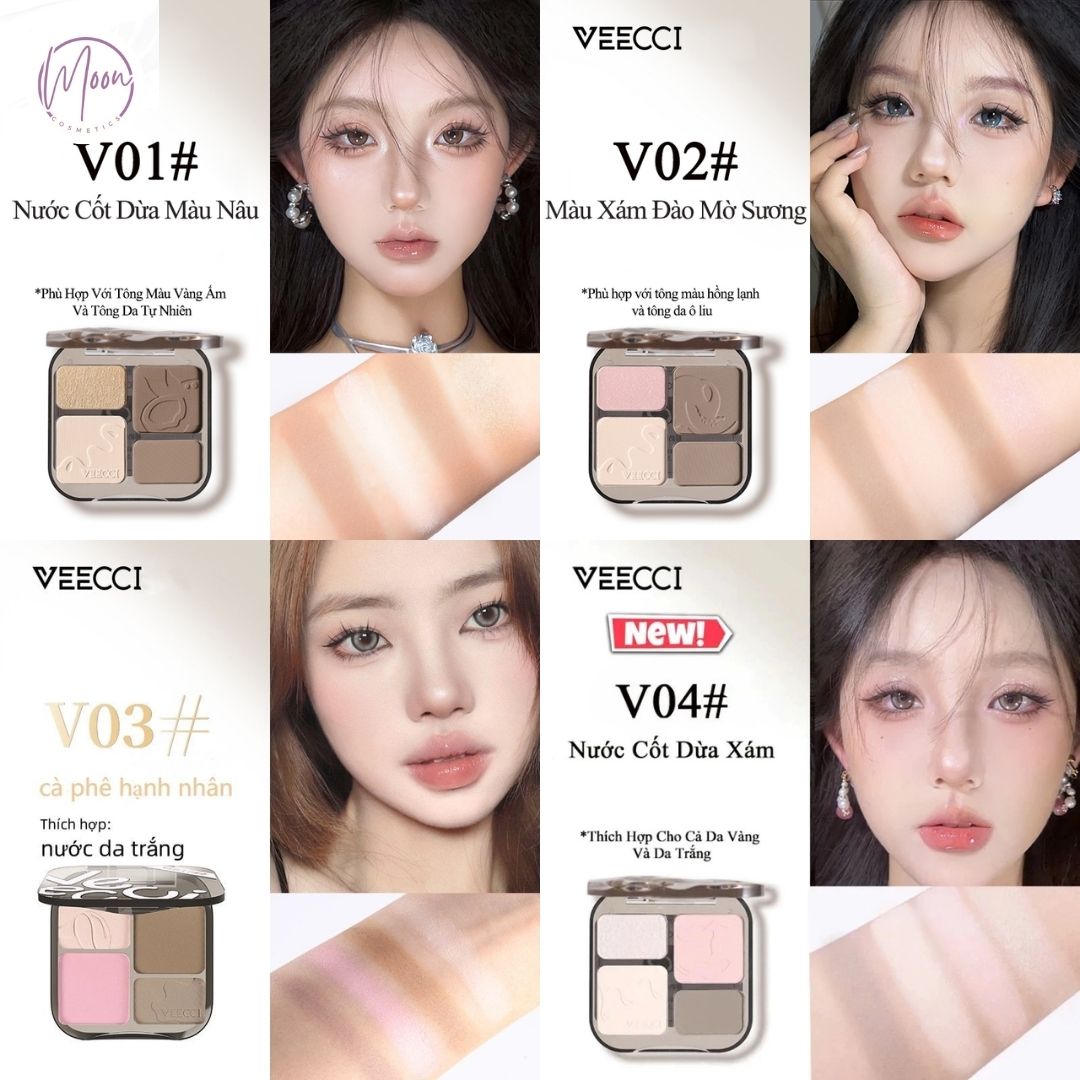 BẢNG PHẤN TẠO KHỐI VEECCI – HIGHLIGHT BẮT SÁNG TỰ NHIÊN, TÍCH HỢP MÁ HỒNG, LÂU TRÔI & CHỐNG NƯỚC
