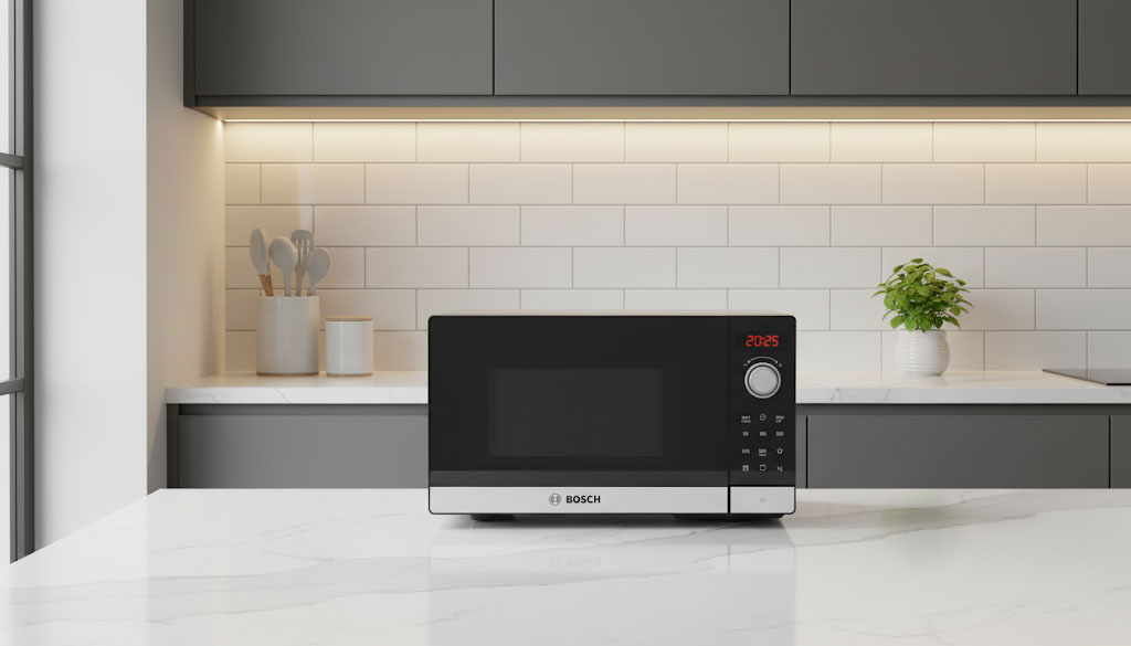 Thiết kế nhỏ gọn sang trọng của lò vi sóng Bosch Serie 2 FFL023MS2 20 lít