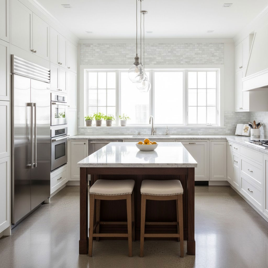 Không gian bếp sang trọng, ánh sáng tự nhiên chan hòa