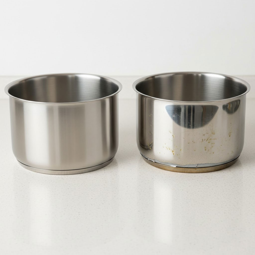 so sánh bề mặt nồi inox 304 thật và giả