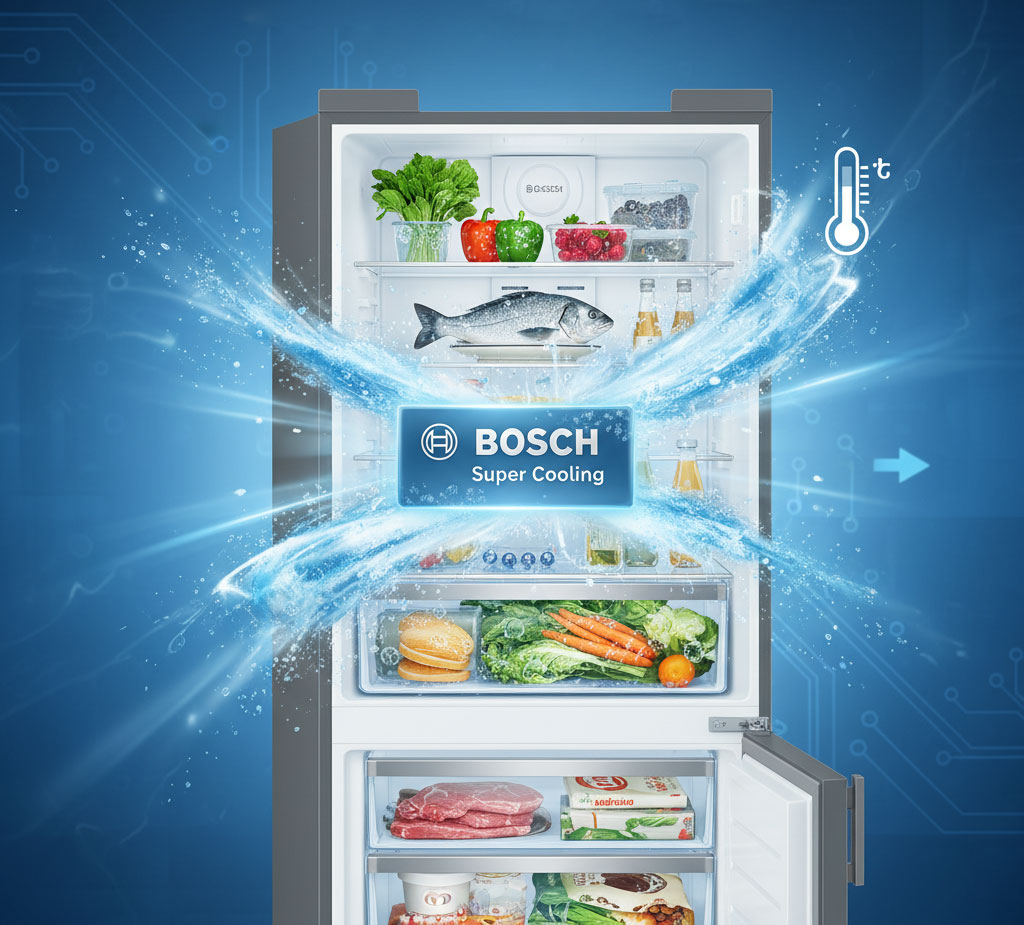 Công nghệ Super Cooling của tủ lạnh Bosch giúp làm mát nhanh và giữ thực phẩm tươi lâu