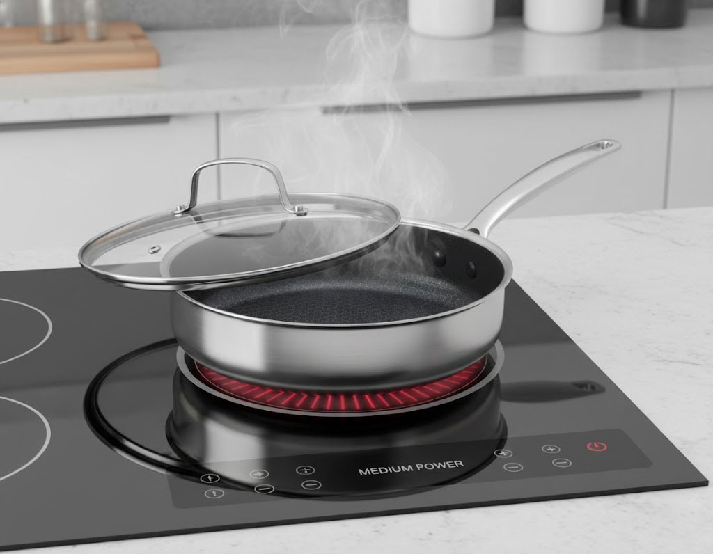 Chảo Diamond Bond hoạt động hiệu quả trên bếp từ ở mức công suất trung bình