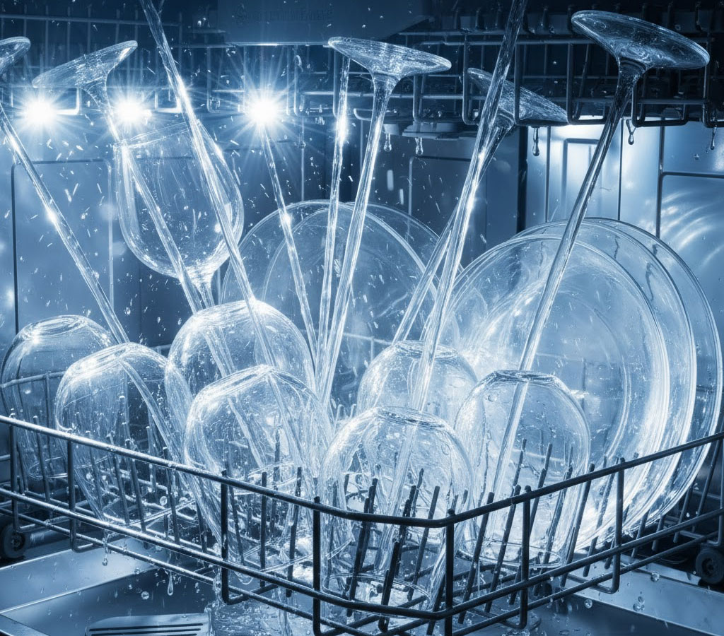 Quá trình làm sạch bát đĩa bằng viên rửa bát Largo All-in-one cho hiệu quả sáng bóng vượt trội