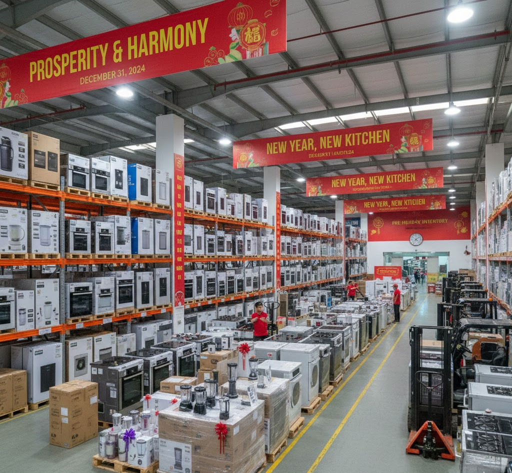 trưng bày thiết bị bếp sau kỳ nghỉ Tết tại showroom