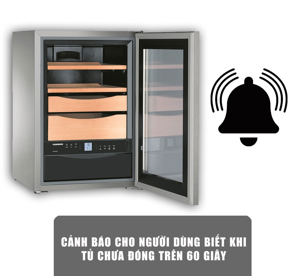 Tủ bảo quản Cigar LIEBHERR ZKes 453 sẽ tự động cảnh báo cho người dùng biết khi tủ chưa được đóng trên 60 giây