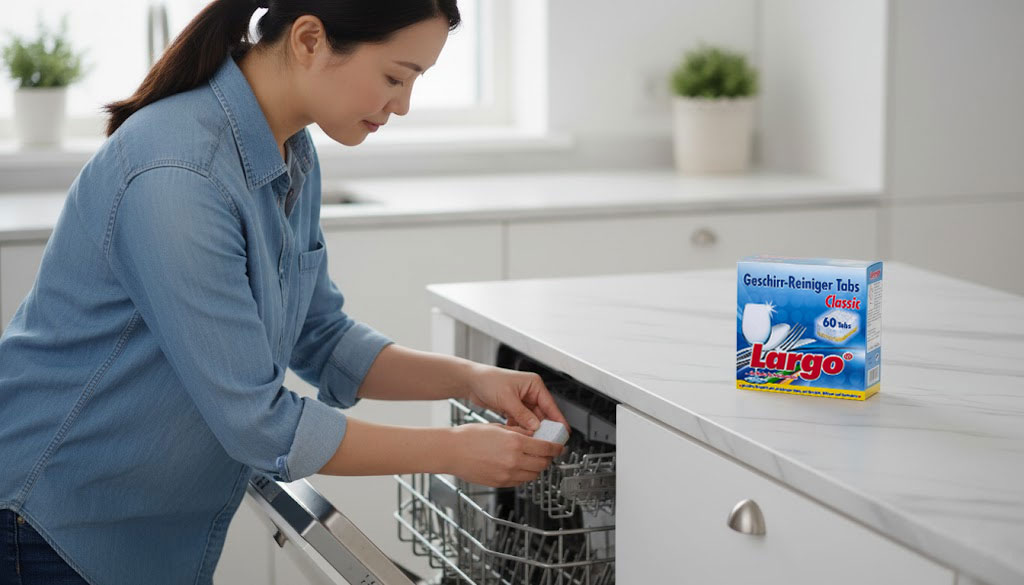 Hình ảnh người phụ nữ đang cho viên rửa bát Largo classic vào máy