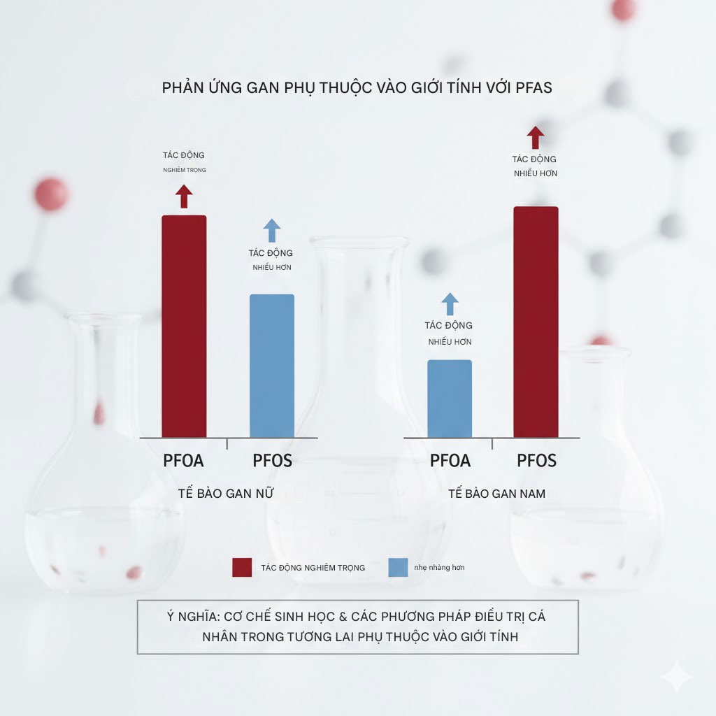 Biểu đồ thể hiện sự khác biệt giữa gan nam và nữ khi tiếp xúc PFAS