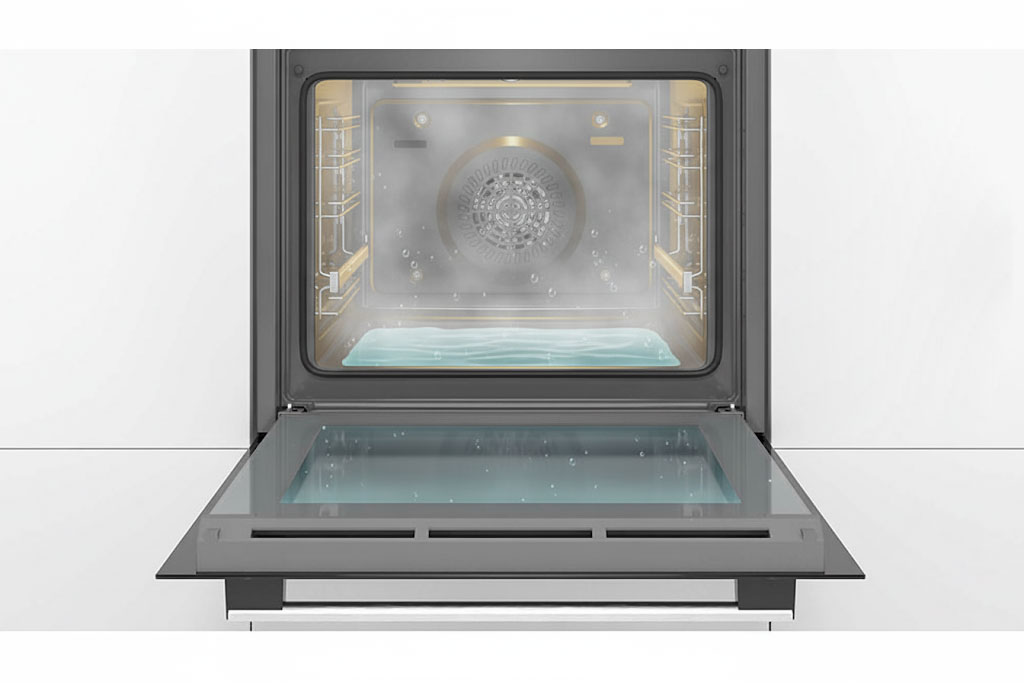 Chế độ làm sạch HydroClean bằng thủy phân trên lò nướng Bosch HBA512ES0