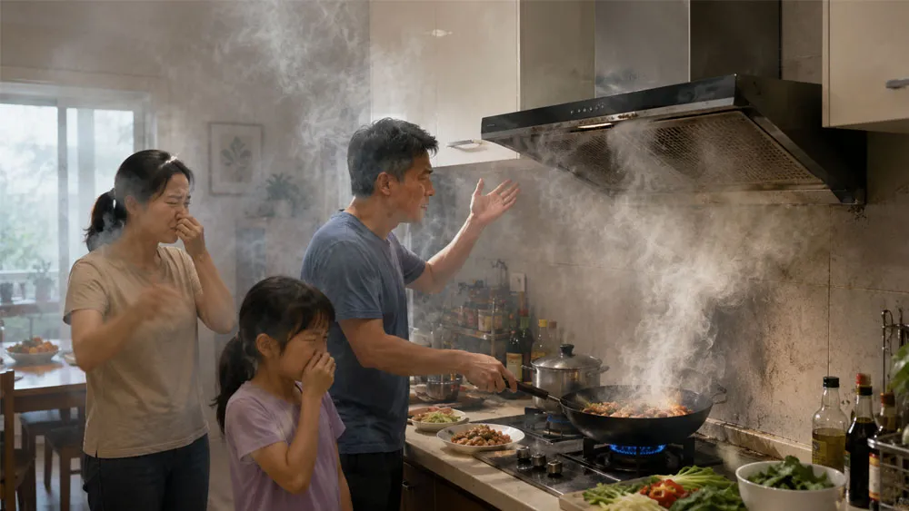 Máy hút mùi công suất thấp khiến khói và mùi thức ăn lan khắp căn bếp