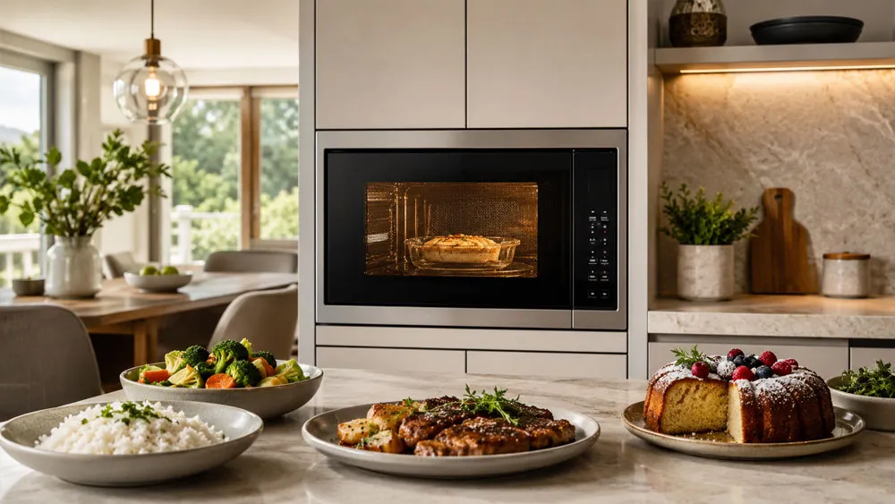 Lò vi sóng hiện đại hỗ trợ nhiều chức năng nấu ăn trong gia đình