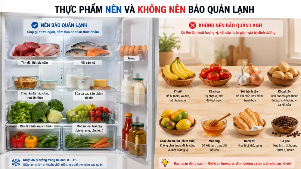 Thực phẩm nên và không nên bảo quản trong tủ lạnh