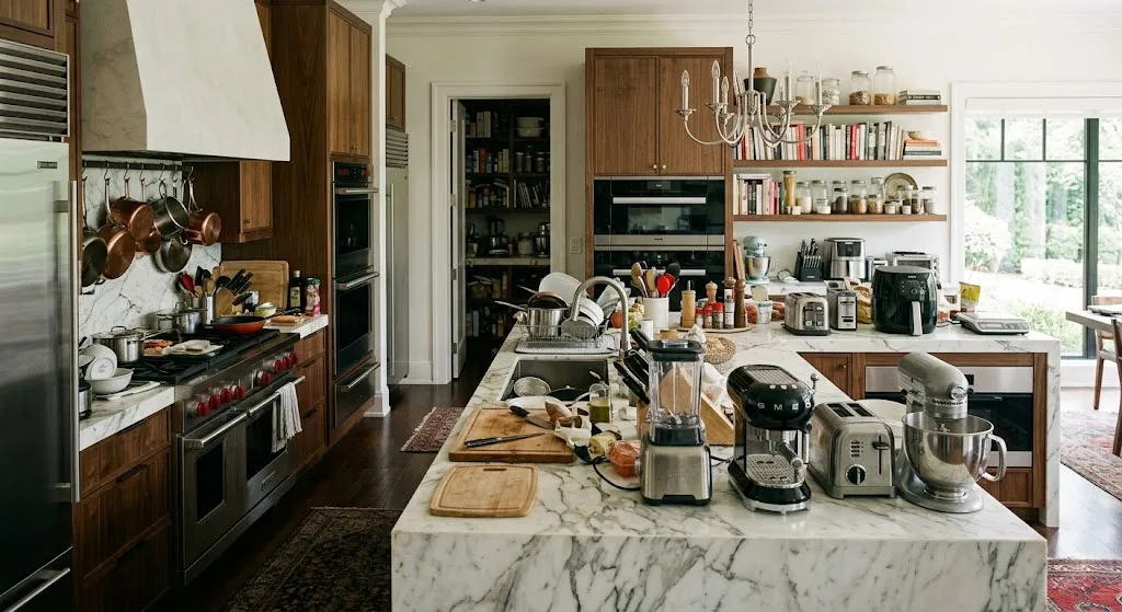 Không gian bếp hiện đại với nhiều thiết bị cao cấp bố trí chưa hợp lý