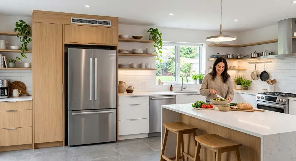 Tủ lạnh đặt vị trí hợp lý trong không gian bếp hiện đại