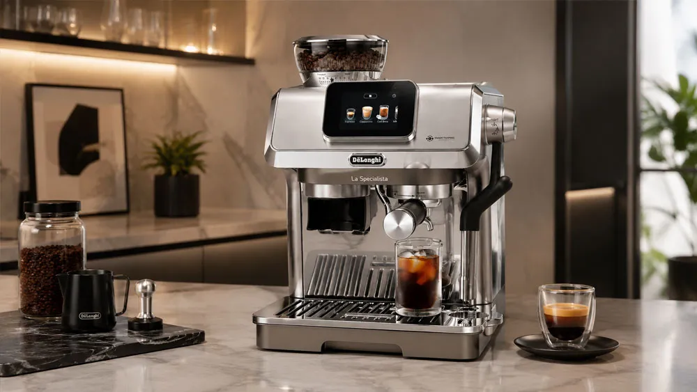 Máy pha cà phê Delonghi EC9455.M trong không gian bếp sang trọng