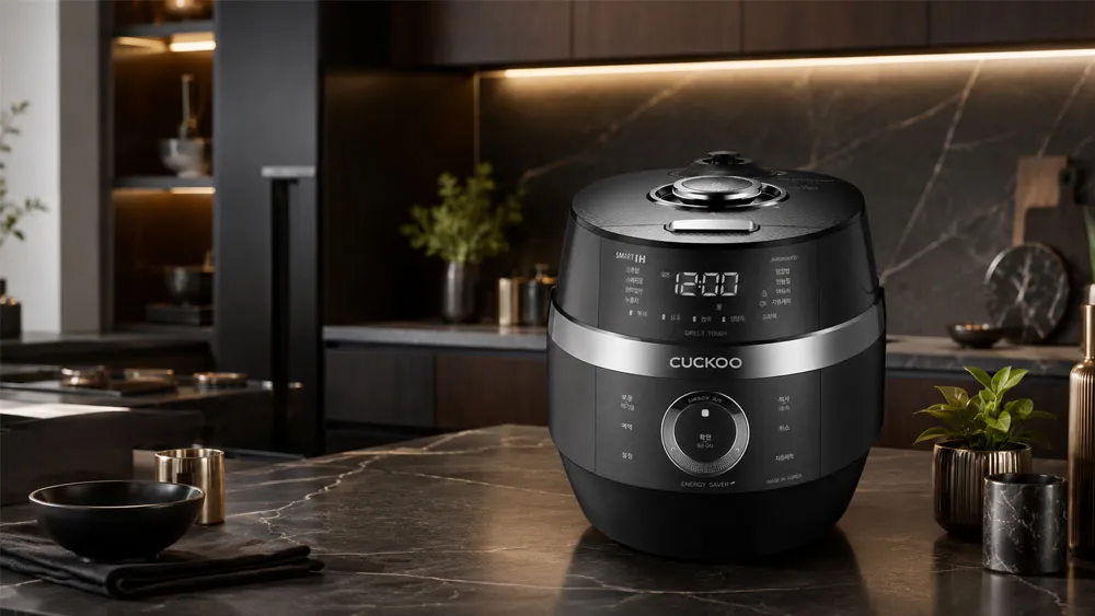 Nồi cơm điện cao tần áp suất cuckoo trong không gian bếp sang trọng