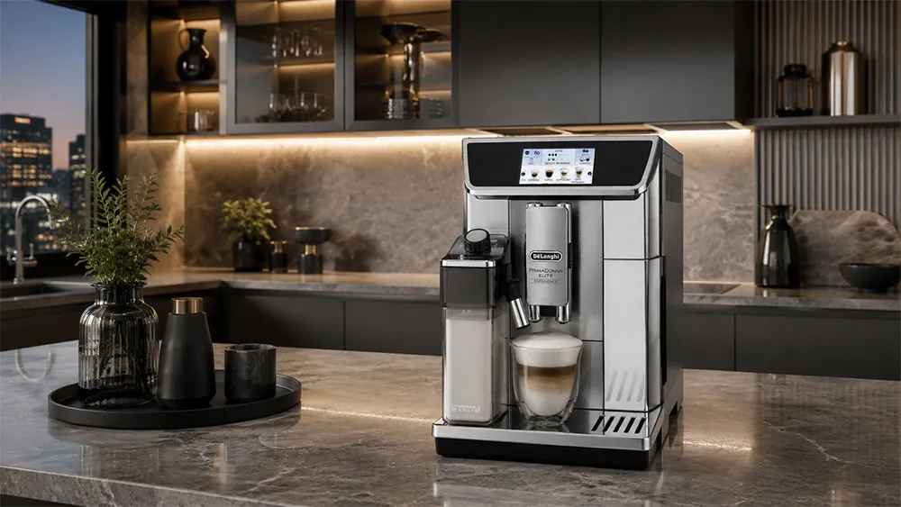 Máy pha cà phê Delonghi ECAM650.85.MS trong không gian bếp sang trọng