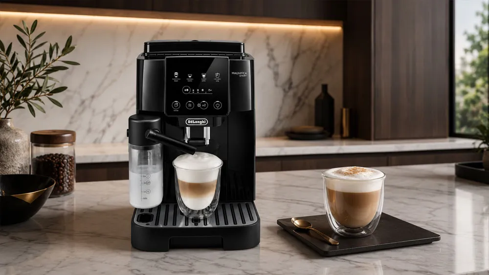 Máy pha cà phê Delonghi ECAM220.60.B trên quầy bếp sang trọng