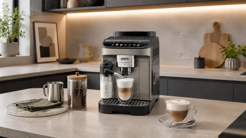 Máy pha cà phê Delonghi Ecam 290.81.TB Magnifica Evo trong không gian bếp hiện đại