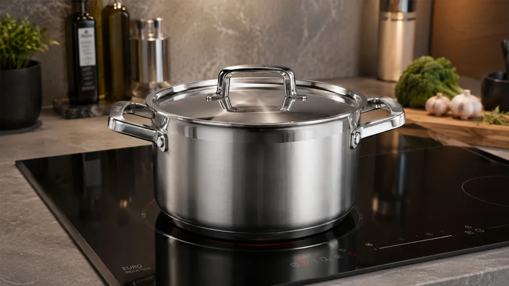 Nồi inox cao cấp đậy kín nắp khi nấu trên bếp từ