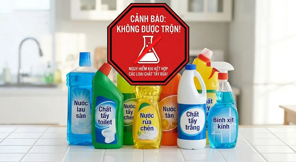 Các loại chất tẩy rửa khác nhau kèm cảnh báo không nên trộn