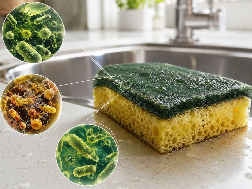 Miếng rửa bát ẩm là nơi dễ tích tụ vi khuẩn trong bếp