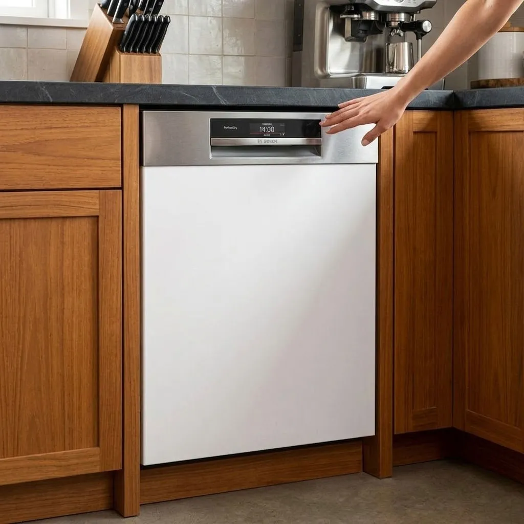 máy rửa bát lắp trong ngăn tủ bếp ở độ cao tiện dụng