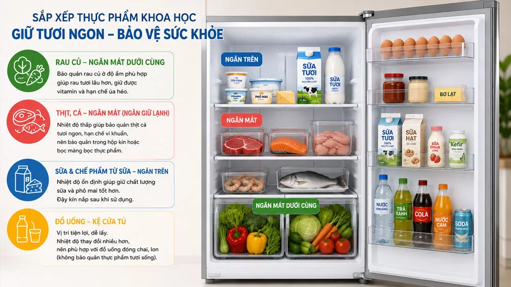 Cách sắp xếp thực phẩm khoa học trong tủ lạnh để bảo quản lâu hơn