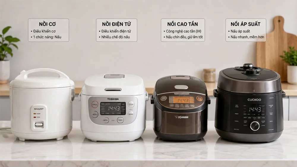 Các loại nồi cơm điện cơ điện tử cao tần và áp suất