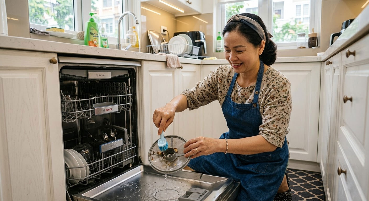 vệ sinh bộ lọc máy rửa bát Bosch