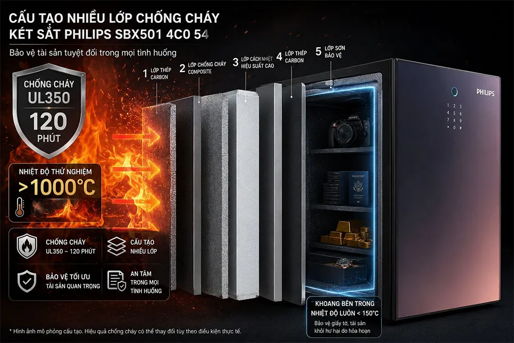 Cấu tạo chống cháy nhiều lớp của két sắt Philips SBX501 4C0