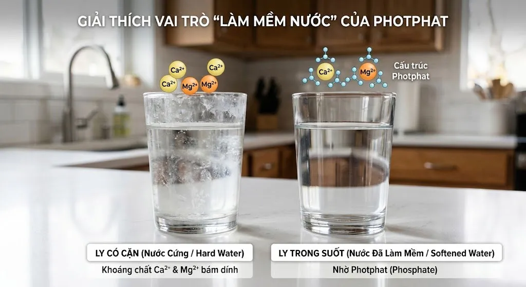 cặn khoáng trên ly do nước cứng và giải pháp thay thế photphat