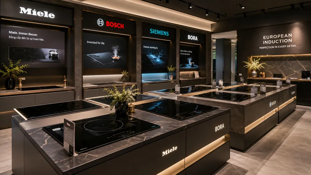 Showroom trưng bày các mẫu bếp từ cao cấp hiện đại