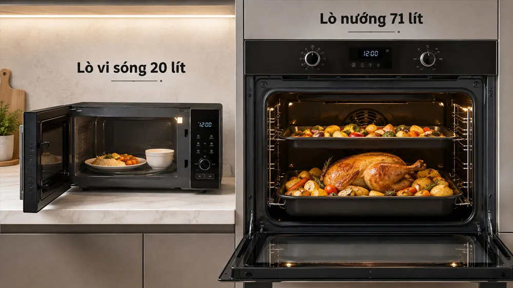 So sánh dung tích lò vi sóng và lò nướng