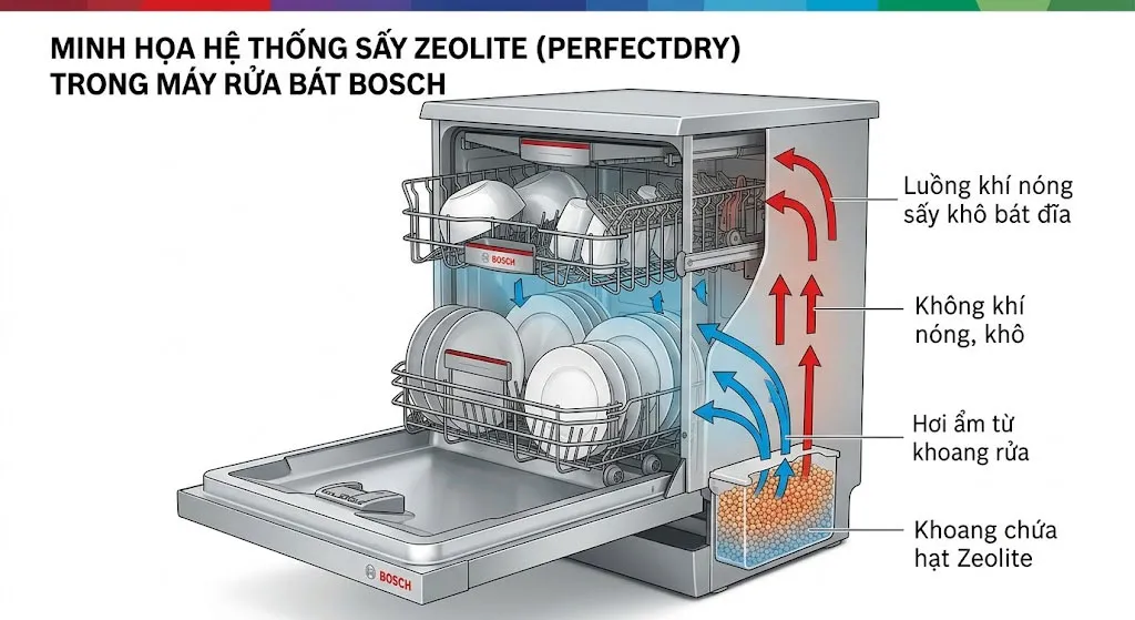 công nghệ sấy Zeolite trong máy rửa bát hiện đại