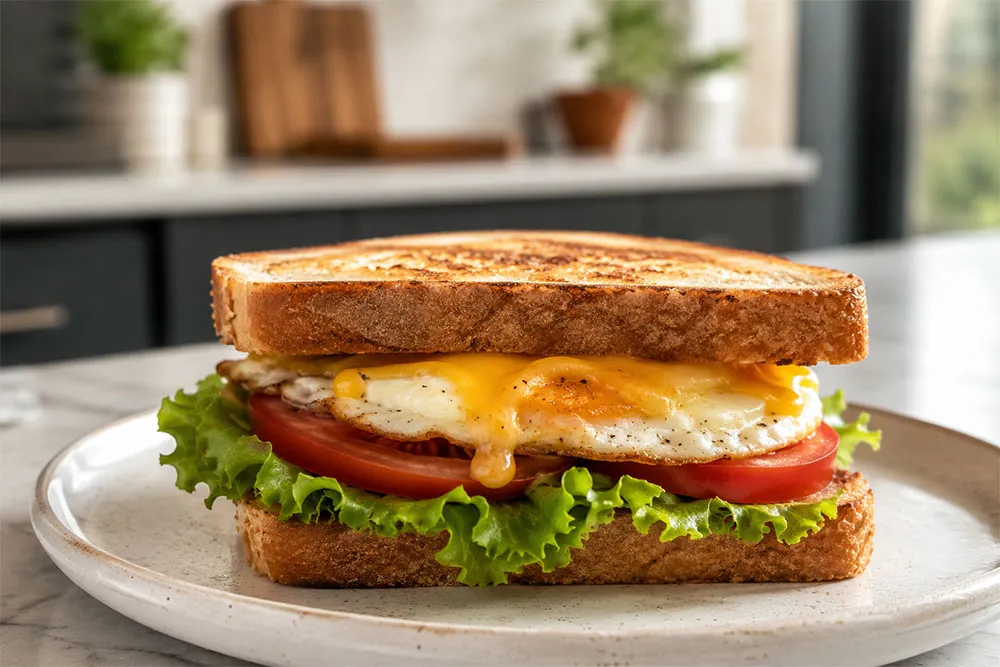 Bánh mì nướng kẹp trứng phô mai và rau củ