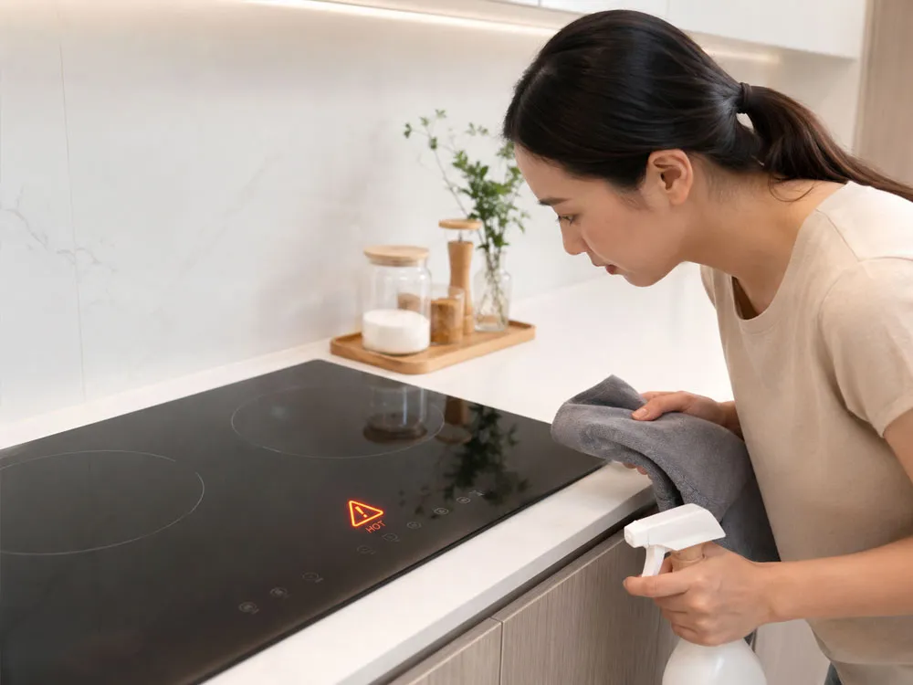 Kiểm tra cảnh báo nhiệt dư trước khi vệ sinh bếp từ