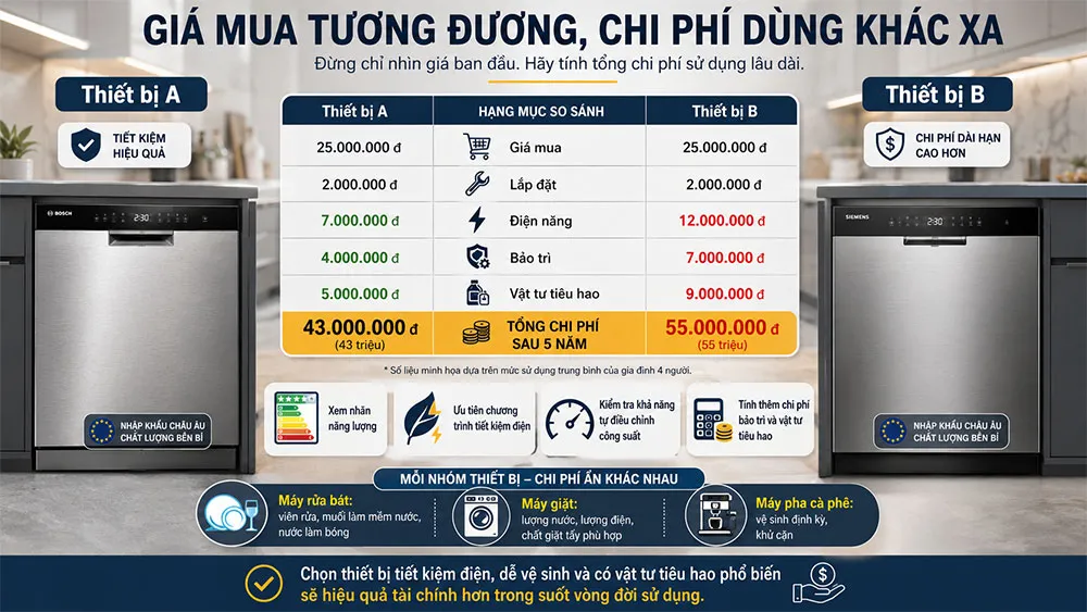 So sánh tổng chi phí sử dụng thiết bị nhập khẩu