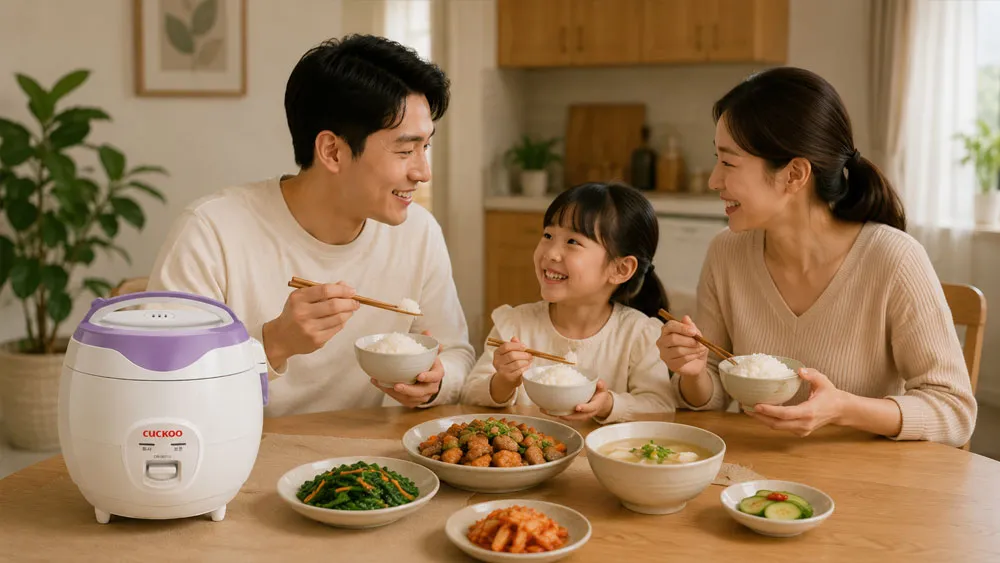 Gia đình nhỏ sử dụng nồi cơm điện Cuckoo CR-0671 màu tím