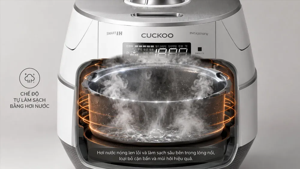 Chế độ tự làm sạch bằng hơi nước trên nồi cơm điện Cuckoo