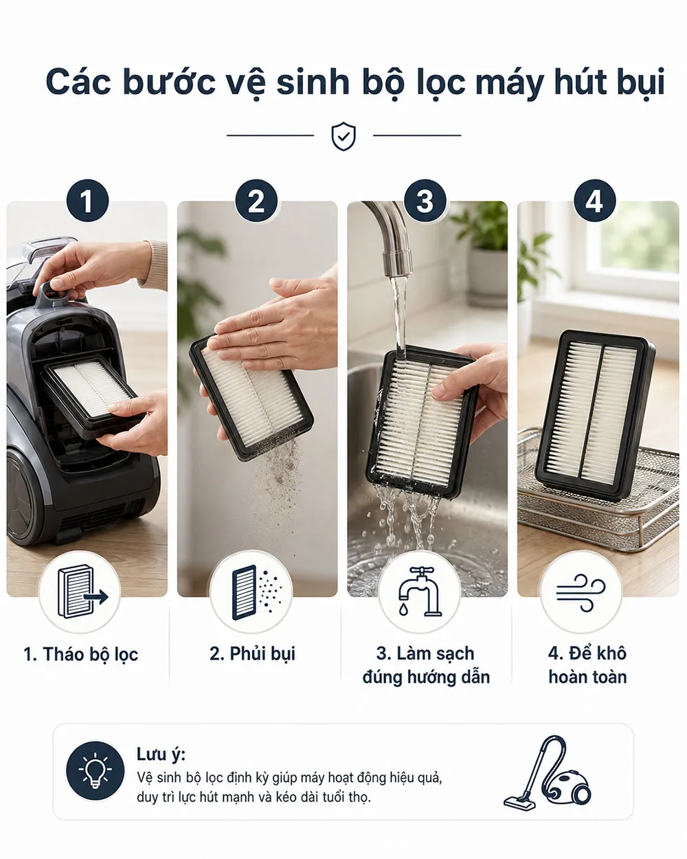 Cách vệ sinh bộ lọc máy hút bụi đúng cách