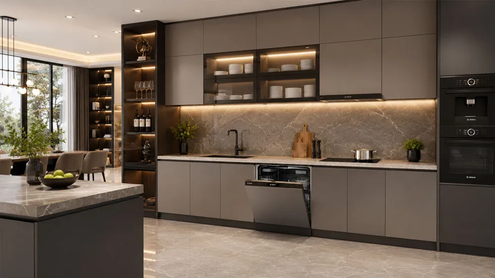 Máy rửa bát âm tủ cao cấp trong không gian bếp hiện đại