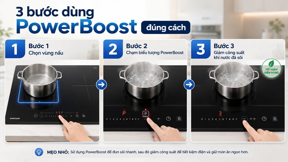 Hướng dẫn sử dụng chức năng PowerBoost trên bếp từ
