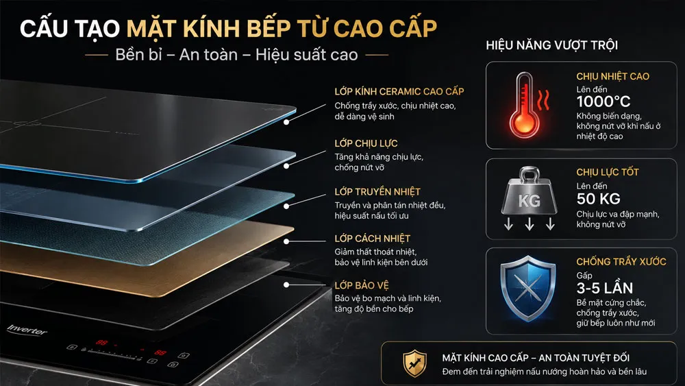 Cấu tạo mặt kính bếp từ cao cấp chịu nhiệt và chịu lực