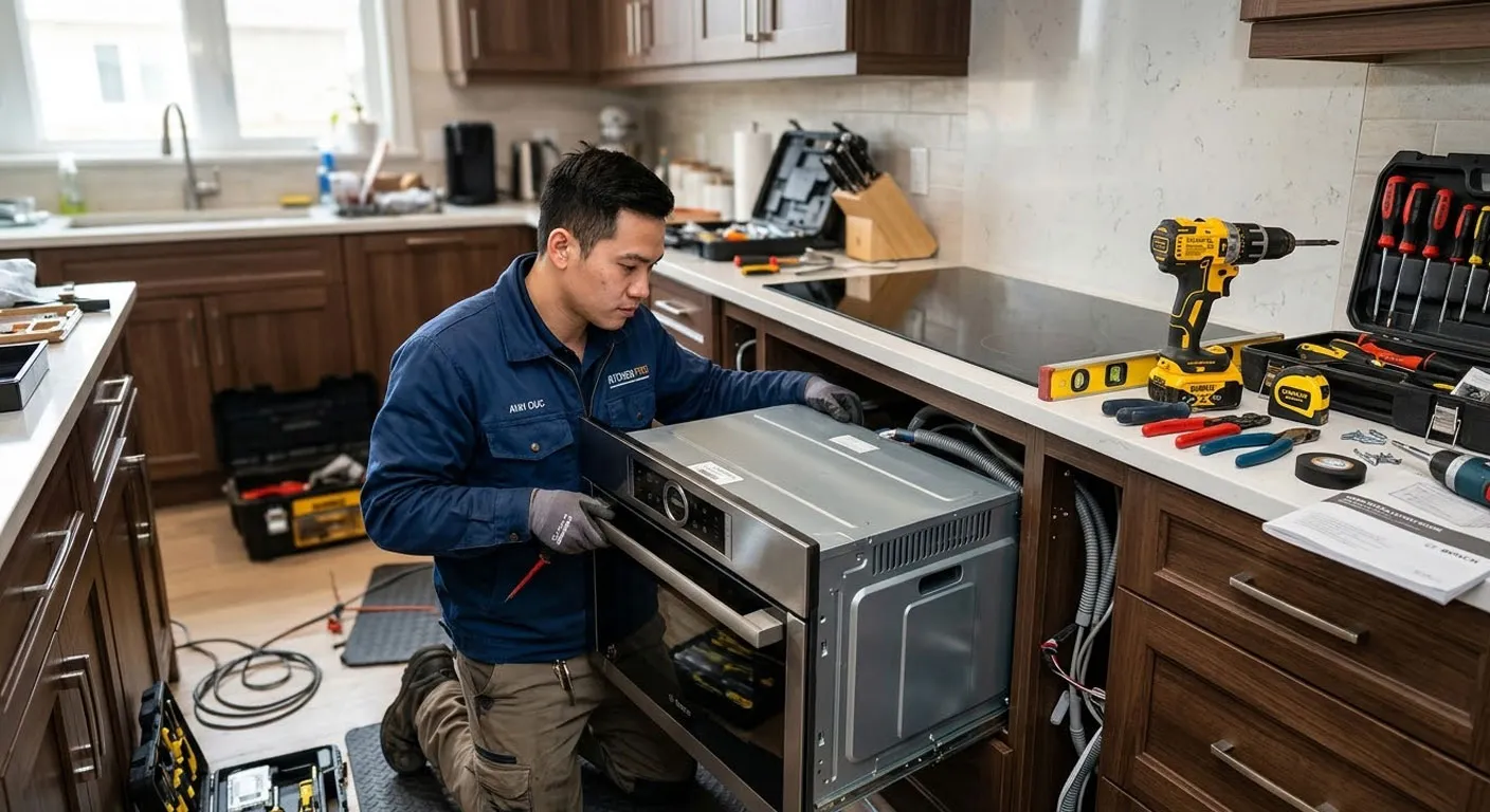 quá trình lắp đặt lò nướng âm tủ chuyên nghiệp