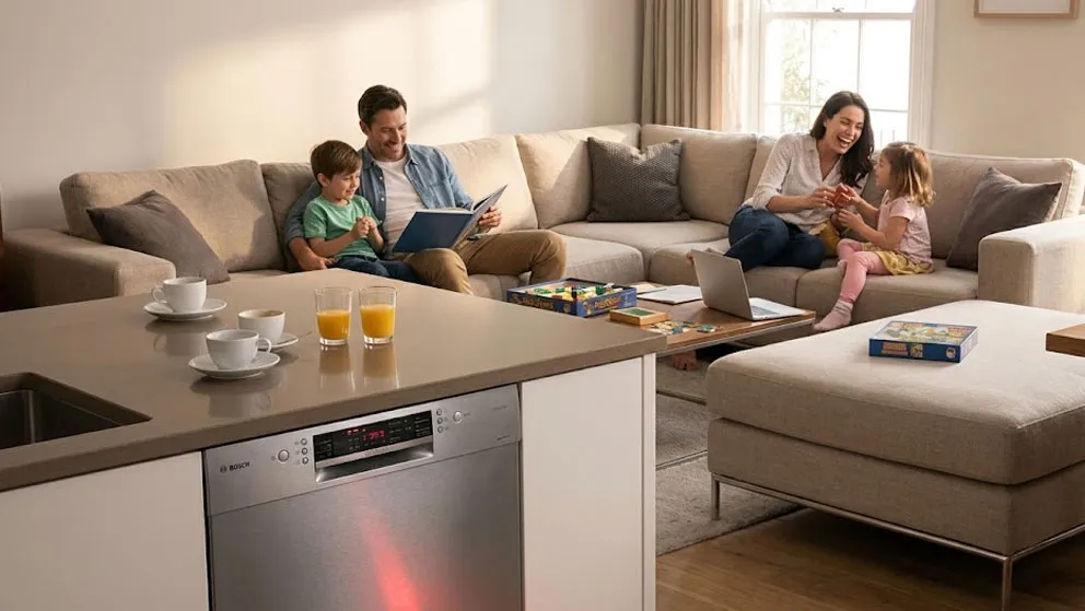 gia đình thư giãn khi sử dụng máy rửa bát