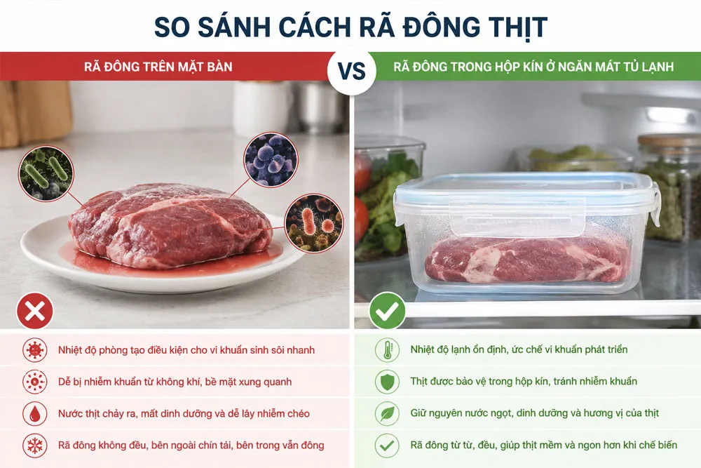 Rã đông thực phẩm đúng cách trong ngăn mát tủ lạnh