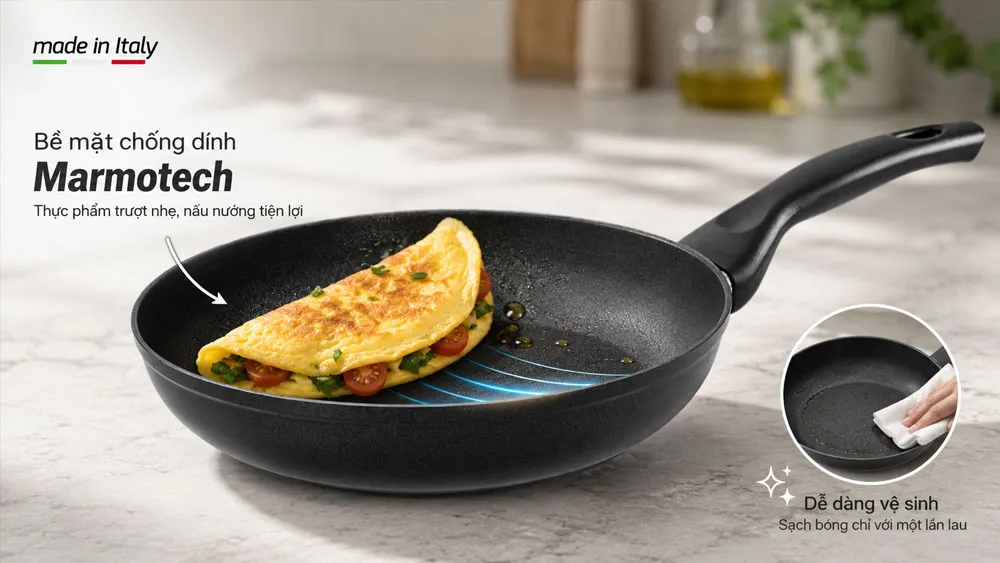 Bề mặt chống dính Marmotech cao cấp dễ vệ sinh và hạn chế bám dính thực phẩm