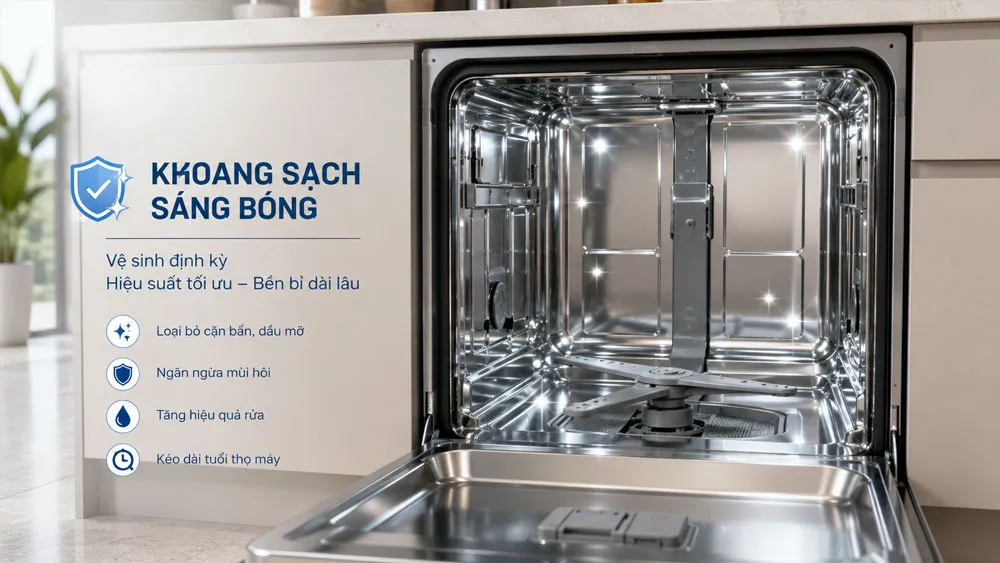 Máy rửa bát sạch sáng bóng sau khi bảo dưỡng định kỳ